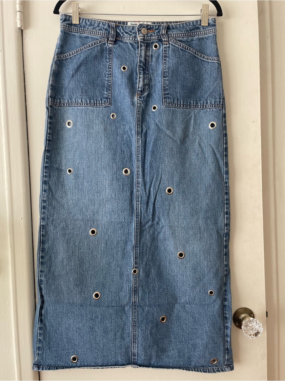 OLD NAVY Blue Denim Eyelet Midi Skirt